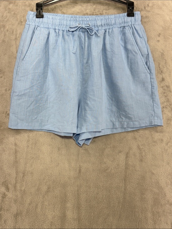 Na-Kd Pants - NA-KD Light Blue Women's Drawstring Linen Shorts Size S--EU36